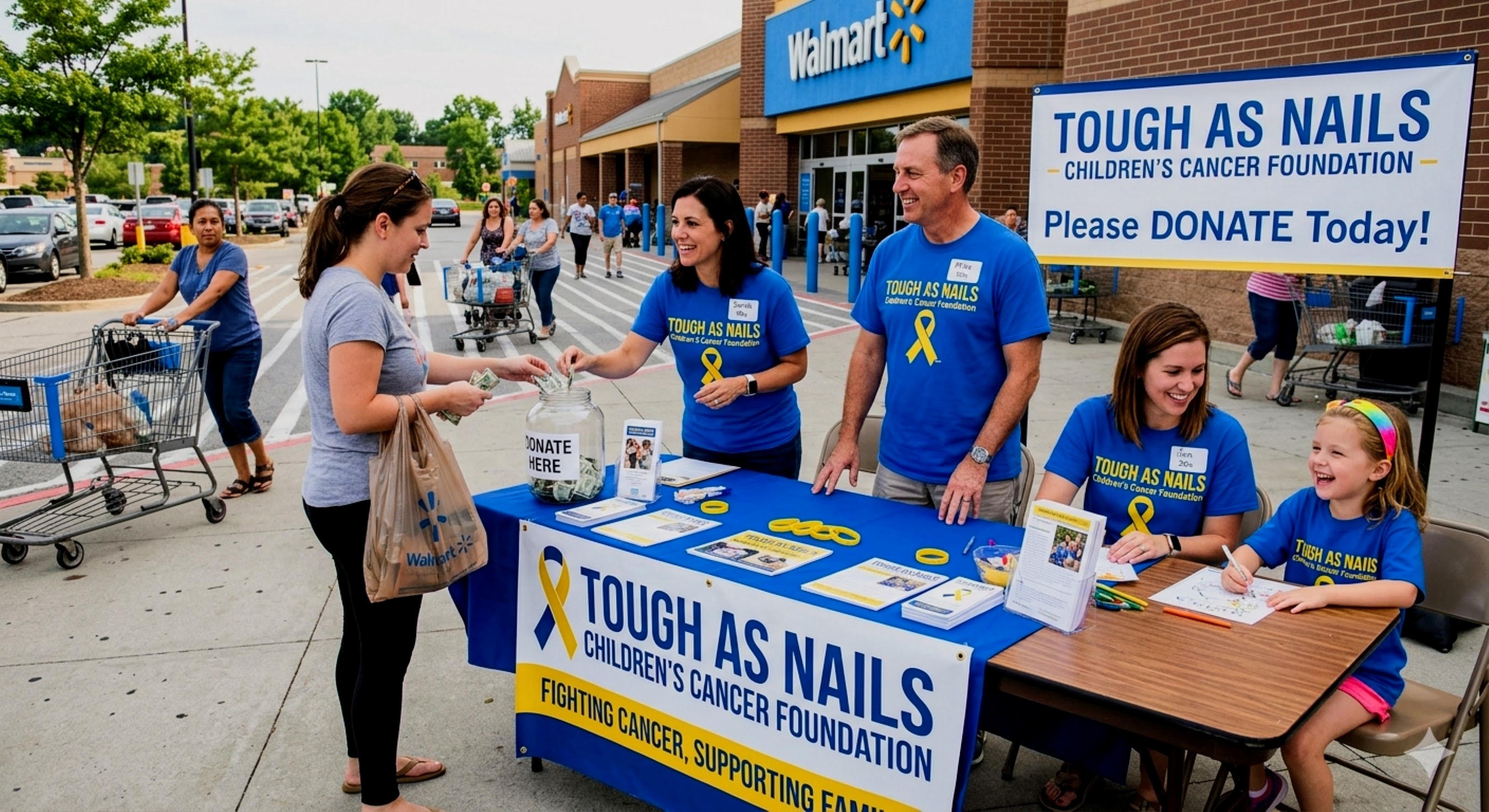 TANCCF volunteers at a Walmart fundraising event collecting donations for families battling childhood cancer